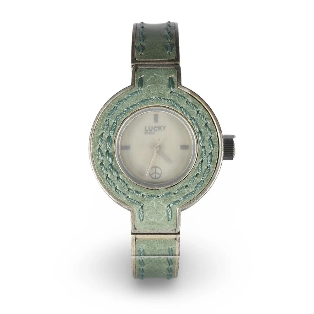 Lucky Brand Analog Watch Women OS Teal Green‎ Leather 16/1017 Peace Sign Boho